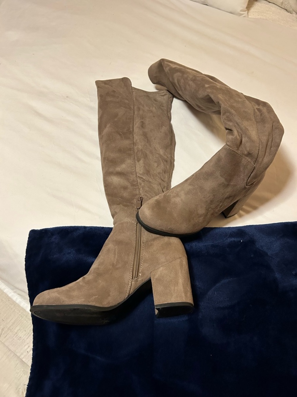 Over-the-Knee Taupe Suede Block Heel Boots